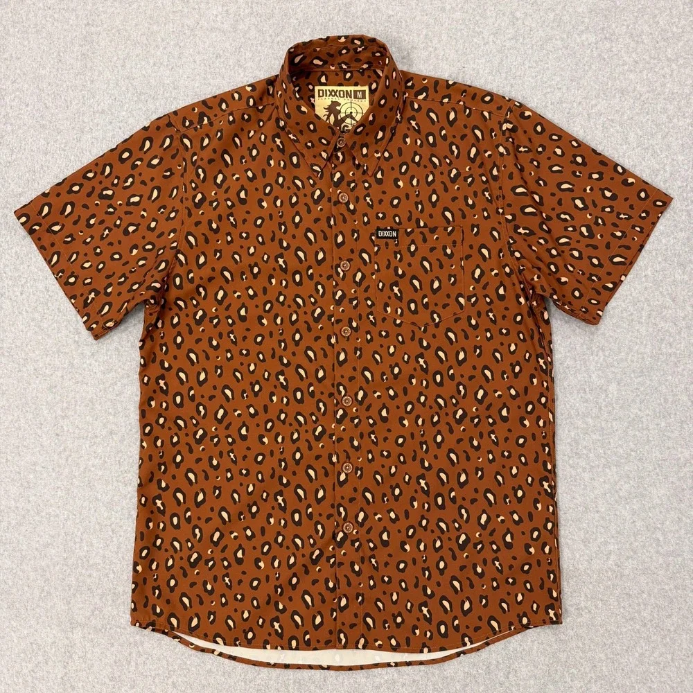 DIXXON Shirt Mens M Cougar Hunter Short Sleeve Button Up All Over Print